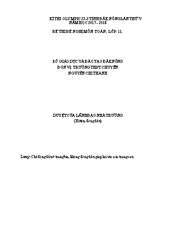 Đề thi đề nghị môn Toán Lớp 11 Kỳ thi Olympic 23-3 Tỉnh ĐăkNông lần thứ 5 - Năm học 2017-2018 - Trường THPT Chuyên Nguyễn Chí Thanh