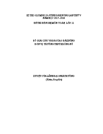 Đề thi đề nghị môn Toán Lớp 11 Kỳ thi Olympic 23-3 Tỉnh ĐăkNông lần thứ 5 - Năm học 2017-2018 - Trường THPT Krông Nô