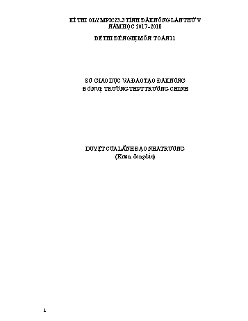 Đề thi đề nghị môn Toán Lớp 11 Kỳ thi Olympic 23-3 Tỉnh ĐăkNông lần thứ 5 - Năm học 2017-2018 - Trường THPT Trường Chinh