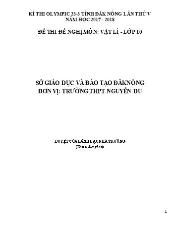 Đề thi đề nghị môn Vật lý Lớp 10 Kỳ thi Olympic 23-3 Tỉnh ĐăkNông lần thứ 5 - Năm học 2017-2018 - Trường THPT Nguyễn Du