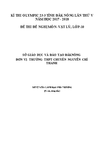 Đề thi đề nghị môn Vật lý Lớp 10 Kỳ thi Olympic 23-3 Tỉnh ĐăkNông lần thứ 5 - Năm học 2017-2018 - Trường THPT Chuyên Nguyễn Chí Thanh