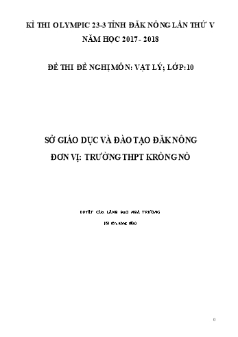 Đề thi đề nghị môn Vật lý Lớp 10 Kỳ thi Olympic 23-3 Tỉnh ĐăkNông lần thứ 5 - Năm học 2017-2018 - Trường THPT Krông Nô