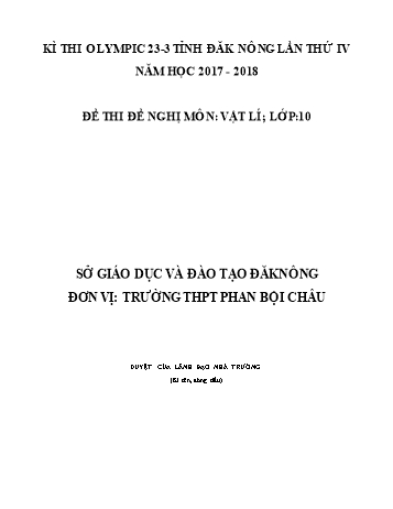 Đề thi đề nghị môn Vật lý Lớp 10 Kỳ thi Olympic 23-3 Tỉnh ĐăkNông lần thứ 5 - Năm học 2017-2018 - Trường THPT Phan Bội Châu