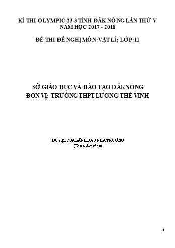 Đề thi đề nghị môn Vật lý Lớp 11 Kỳ thi Olympic 23-3 Tỉnh ĐăkNông lần thứ 5 - Năm học 2017-2018 - Trường THPT Lương Thế Vinh