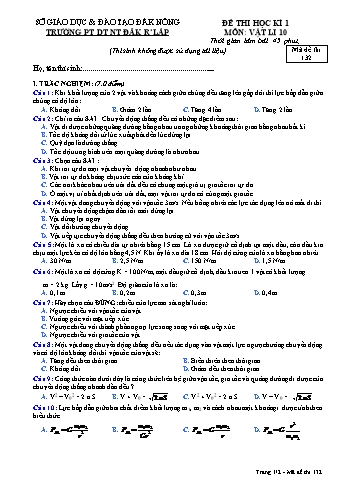 Đề thi học kì 1 môn Vật lý lớp 10 - Trường PTDT NT - Đăkrlấp (Có đáp án) - Mã đề 132