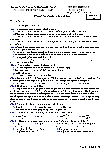 Đề thi học kì 1 môn Vật lý lớp 11 - Trường PTDT NT - Đăkrlấp (Có đáp án) - Mã đề 132
