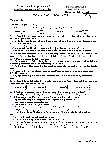 Đề thi học kì 1 môn Vật lý lớp 11 - Trường PTDT NT - Đăkrlấp (Có đáp án) - Mã đề 357