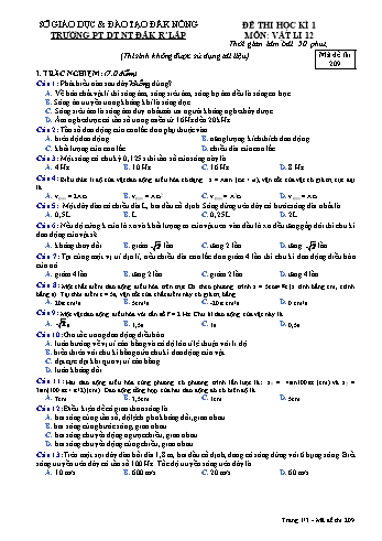 Đề thi học kì 1 môn Vật lý lớp 12 - Trường PTDT NT - Đăkrlấp (Có đáp án) - Mã đề 209