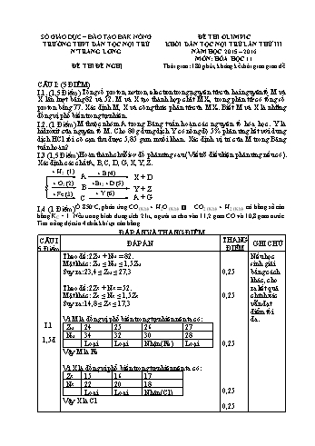 Đề thi Olimpic khối Dân tộc nội trú lần thứ 3 - Năm học 2015-2016 môn Hóa học lớp 11 - Trường PTDTNT N’Trang Lơng (Có đáp án)