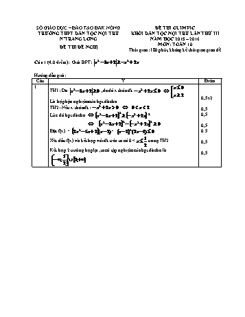 Đề thi Olimpic khối Dân tộc nội trú lần thứ 3 - Năm học 2015-2016 môn Toán lớp 10 - Trường PTDTNT N’Trang Lơng (Có đáp án)