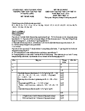 Đề thi Olimpic khối Dân tộc nội trú lần thứ 3 - Năm học 2015-2016 môn Hóa học lớp 10 - Trường PTDTNT N’Trang Lơng (Có đáp án)