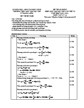 Đề thi Olimpic khối Dân tộc nội trú lần thứ 3 - Năm học 2015-2016 môn Vật lý lớp 10 - Trường PTDTNT N’Trang Lơng (Có đáp án)