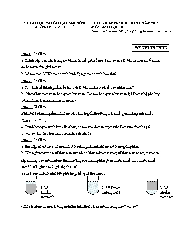 Đề thi Olympic các trường DTNT cấp Tỉnh môn Sinh học lớp 10 - Trường PTDTNT Cư Jut - Năm 2015-2016 - Đề chính thức (Có đáp án)