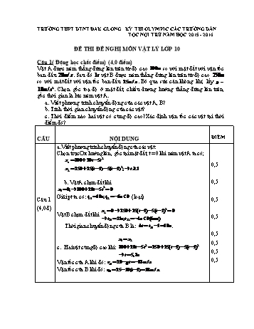 Đề thi Olympic các trường DTNT cấp Tỉnh môn Vật lý lớp 10 - Trường PTDTNT Đăk Glong - Năm 2015-2016 - Đề thi đề nghị (Có đáp án)