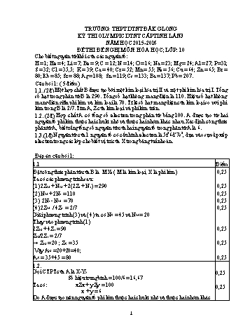 Đề thi Olympic DTNT cấp Tỉnh lần 3 môn Hóa học lớp 10 - Trường PTDTNT Đăk Gong - Năm 2015-2016 - Đề thi đề nghị (Có đáp án)