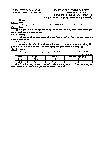 Đề thi Olympic DTNT cấp Tỉnh môn Địa lý 10 - Trường PTDTNT Đăk Mil - Năm học 2015-2016 - Đề đề xuất (Có đáp án)