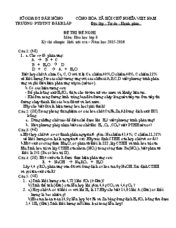 Đề thi Olympic DTNT cấp Tỉnh môn Hóa học 8 - Trường PTDTNT ĐăkRlấp - Năm học 2015-2016 - Đề thi đề nghị (Có đáp án)