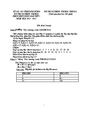 Đề thi Olympic DTNT cấp Tỉnh môn Tin học 10 - Năm 2015-2016 - Đề chính thức (Có hướng dẫn chấm)