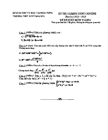 Đề thi Olympic DTNT cấp Tỉnh môn Toán 10 - Trường PTDTNT Đăk Mil - Năm học 2015-2016 - Đề đề xuất (Có đáp án)