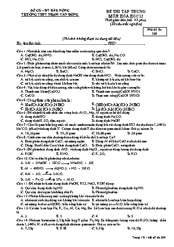 Đề thi tập trung môn Hóa học Lớp 12 - Năm học 2016-2017 - Trường THPT Phạm Văn Đồng - Mã đề thi 209