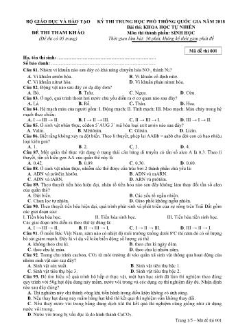 Đề thi tham khảo Kỳ thi THPT quốc gia năm 2018 môn Sinh học (Có đáp án) - Mã đề thi 001