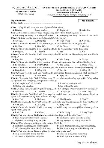 Đề thi tham khảo môn Địa lý Kỳ thi THPT Quốc gia - Năm học 2018-2019 (Có đáp án) - Mã đề 001