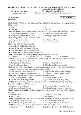Đề thi tham khảo môn Lịch sử Kỳ thi THPT Quốc gia - Năm học 2018-2019 (Có đáp án) - Mã đề 001