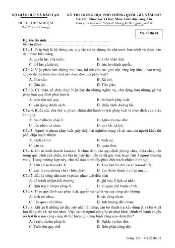 Đề thi thử nghiệm Kỳ thi Trung học phổ thông quốc gia 2017 môn Giáo dục công dân - Mã đề thi 01