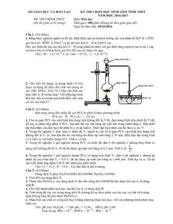 Kỳ thi chọn học sinh giỏi tỉnh THPT môn Hóa học - Năm học 2016-2017