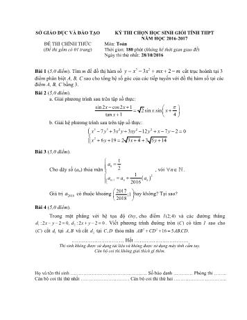 Kỳ thi chọn học sinh giỏi tỉnh THPT môn Toán - Năm học 2016-2017