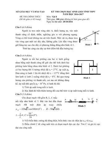 Kỳ thi chọn học sinh giỏi tỉnh THPT môn Vật lý 9 - Năm học 2016-2017