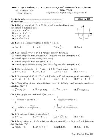 Kỳ thi Trung học phổ thông Quốc gia môn Toán - Năm học 2016-2017 - Mã đề 107