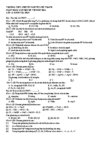 Ngân hàng câu hỏi đề thi học kì 2 môn Hóa học Lớp 10 - Trường THPT Chuyên Nguyễn Chí Thanh