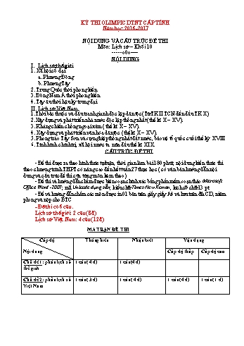 Nội dung và cấu trúc đề thi môn Lịch sử – khối 10 Kỳ thi Olimpic DTNT cấp tỉnh - Năm học 2016-2017
