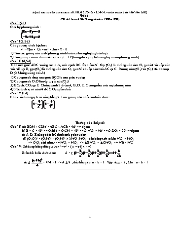 29 Đề thi tuyển sinh môn Toán vào Lớp 10 THPT - Năm học 1998-1999 - Sở GD&ĐT Hải Dương (Có đáp án)