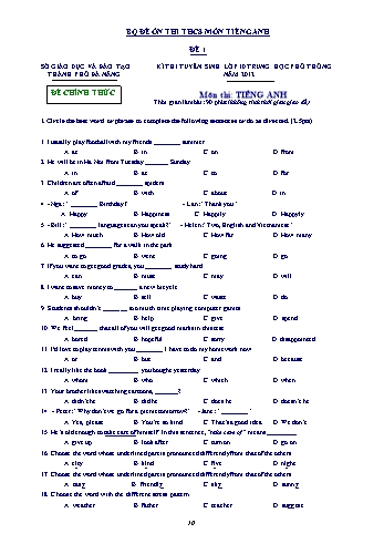 3 Đề thi tuyển sinh môn Tiếng Anh vào Lớp 10 THPT (Có đáp án)