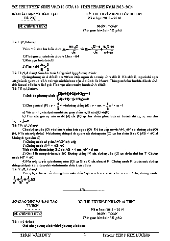 40 Đề thi tuyển sinh môn Toán vào Lớp 10 THPT - Năm học 2013-2014 - Trần Văn Duy