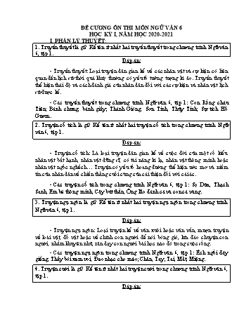 Đề cương ôn tập học kì I môn Ngữ Văn Lớp 6 - Năm học 2020-2021 - Trần Thanh Mây