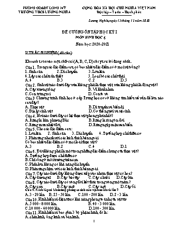 Đề cương ôn tập học kì I môn Sinh học Lớp 6 - Năm học 2020-2021 - Trường THCS Lương Nghĩa