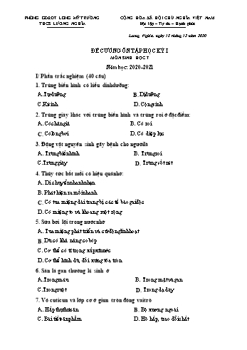 Đề cương ôn tập học kì I môn Sinh học Lớp 7 - Năm học 2020-2021 - Trường THCS Lương Nghĩa