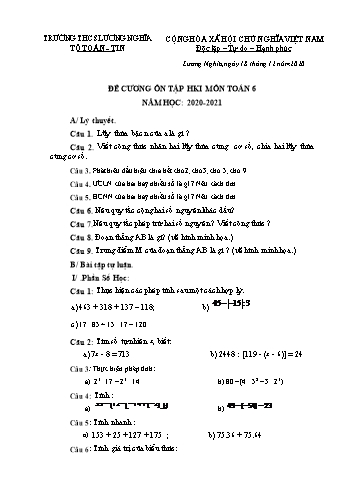 Đề cương ôn tập học kì I môn Toán Lớp 6 - Năm học 2020-2021 - Trường THCS Lương Nghĩa
