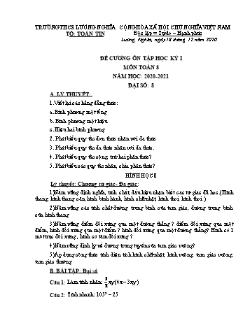 Đề cương ôn tập học kì I môn Toán Lớp 8 - Năm học 2020-2021 - Trường THCS Lương Nghĩa