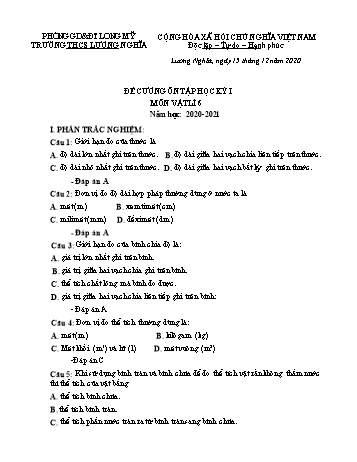 Đề cương ôn tập học kì I môn Vật lý Lớp 6 - Năm học 2020-2021 - Trường THCS Lương Nghĩa
