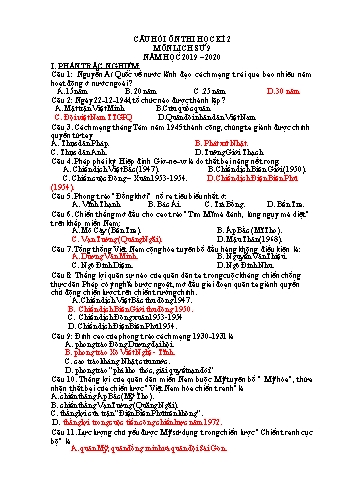 Đề cương ôn tập học kì II môn Lịch sử Lớp 9 - Năm học 2019-2020 - Trường THCS Lương Nghĩa