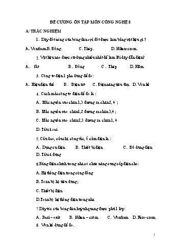 Đề cương ôn tập môn Công nghệ Lớp 8 - Trường THCS Lương Nghĩa