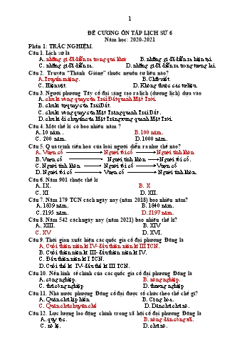 Đề cương ôn tập môn Lịch sử Lớp 6 - Năm học 2020-2021 - Trường THCS Lương Nghĩa