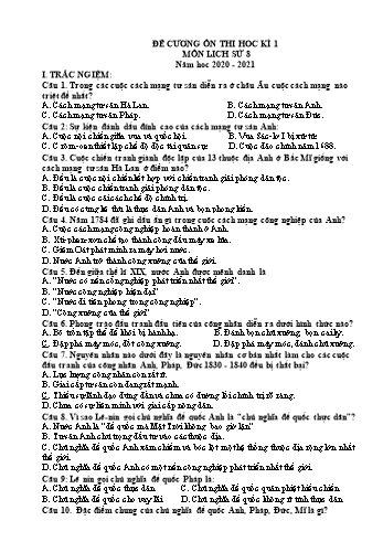 Đề cương ôn thi học kì I môn Lịch sử Lớp 8 - Năm học 2020-2021 - Trường THCS Lương Nghĩa
