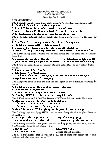 Đề cương ôn thi học kì I môn Lịch sử Lớp 9 - Năm học 2020-2021 - Trường THCS Lương Nghĩa