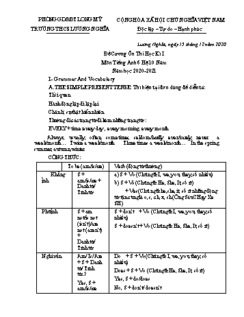 Đề cương ôn thi học kì I môn Tiếng Anh Lớp 6 (Hệ 10 năm) - Năm học 2020-2021 - Trường THCS Lương Nghĩa