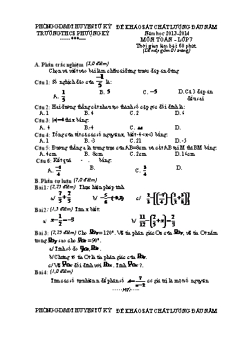 Đề khảo sát chất lượng đầu năm môn Toán Lớp 7 - Năm học 2013-2014 - Trường THCS Phượng Kỳ (Có đáp án)
